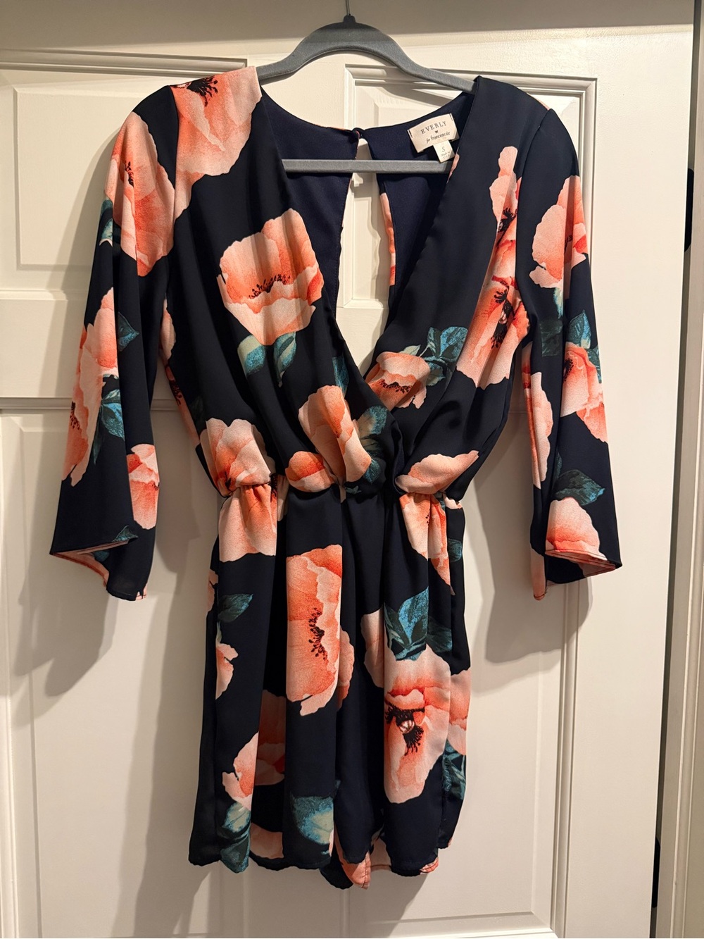 Everly Navy Romper with Coral Floral Print
